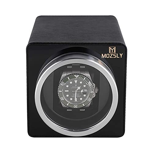 mozsly watch winder for single automatic watches with quiet motor 12 rotation mode setting leather