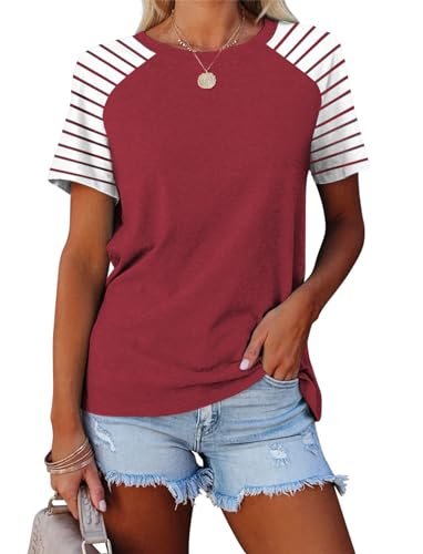 Womens Tops Summer Short Sleeve Shirts Raglan Striped T-Shirts