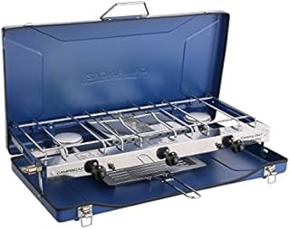 Campingaz Chef Folding Double Burner Stove and Grill, compact gas cooker for camping or festivals, Blue