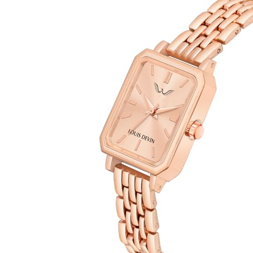 Image of LOUIS DEVIN Silver /Brown /Rose Gold Bracelet Metal Chain Analog Wrist Watch for Women (Blue /Green /Pink /Black /Silver /Brown /Rose Gold Dial) | LD-LS193-CH