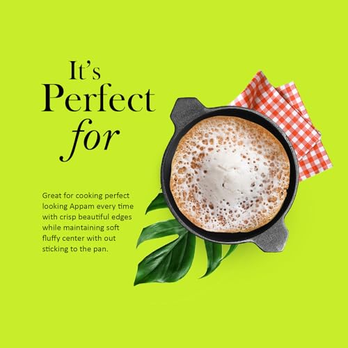 Image of Kichera Pre-Seasoned Cast Iron Polished Appa Chatti |Appam Pan | Appam Patra | Kallu,100% Toxin-Free, Naturally Non-Stick, 8.7Inch /22Cm,1.5Kg, 1 Litre