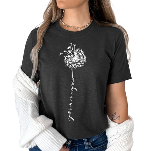 Dandelion Shirt for Women Cute Wildflower Short Sleeved Tops Summer Flower Graphic T-Shirts3