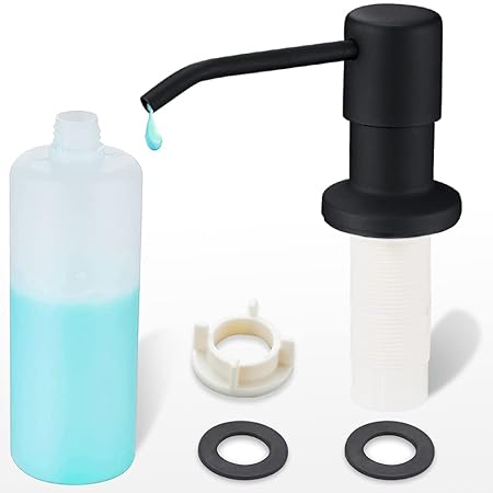Soap Dispenser for Kitchen Sink Matte Black, Refill from the Top, Stainless Steel Built in Sink Soap Dispenser with Large 13.5 Ounce Bottle 2309R