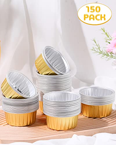 Patelai FA-PATELAI-157455 150 Pcs Patelai Aluminum Foil Cups 4.2 Oz Mini Baking Cups Gold Cupcake Liners Disposable Ramekins Foil Muffin Pans thumb #1