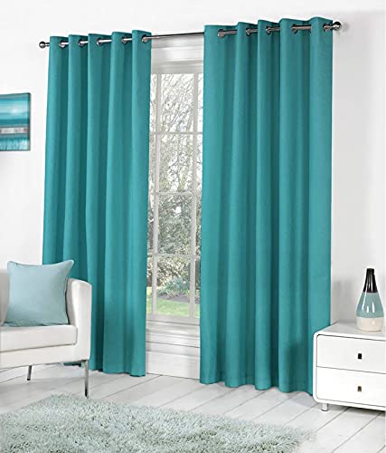 Decoholic Faux Texture Pro Solid Insulated Grommet Curtains/Drapes for Bedroom/Living Room Long Door - 9 feet - 2 Panels, Aqua