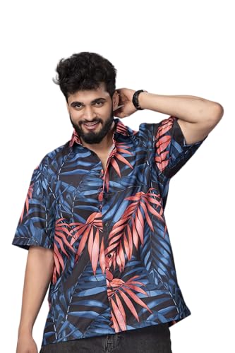 Image of Half Sleeve Relaxed Fit Men's Casual Shirt | Cotton Blend Oversized Shirts for Men Loose fit | Oversized Printed Shirts for Men | Men's Half Sleeve Relaxed Fit Shirt Fashion