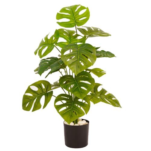 Image of ARICK Decor 2.1Ft Artificial Monstera Plant with 18 Leaves, 65cm Tall Faux Tropical Split-Leaf Potted Tree in Black Pot, Realistic Large Silk Leaf Fake Plant for Living Room, Office & Home Decor