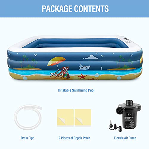 Inflatable Swimming Pool For Family, Funavo 100" X 71" X 22" Full-Sized Inflatable Kiddie Pools, Lounge Pool For Baby Toddlers Kids Adults, Outdoor Backyard Blow Up Pool, Electric Pump Included #TOP6