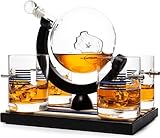 Police Officers Decanter - Whiskey and Wine Set 850ml & Four 10oz Glasses, Thin Blue Line Flag Base - Law Enforcement Gifts, Police & Police Academy, Gift Set First Responders! Gifts for Dad