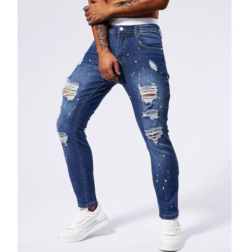 XYGJZ Mens Ripped Skinny Slim Fit Stretch Distressed Destroyed Jeans Denim Pants3