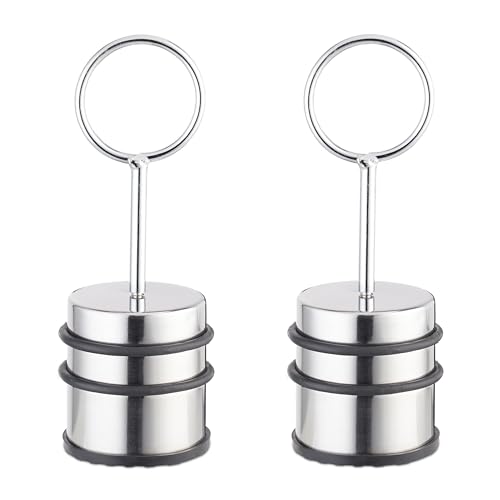 Relaxdays Set of 2 Doorstops with Handle, Stainless Steel & Rubber, Door Buffer, Inside, Hxdiameter : 20 x 7 cm, Silver/Black