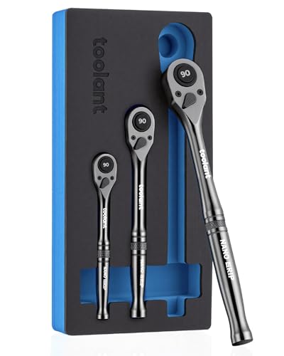Image of toolant 3PCS Ratchet Wrenches Set, 90-Tooth Compact ratchet sets 1 /4 inch, 3 /8 inch, 1 /2 inch, 4 Swing, Black Titanium Finish with Reversible Quick Release for Men Mechanic Hand Tools