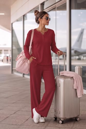 Ekouaer Womens 2 Piece Matching Lounge Sets Waffle Knit Sweatsuits Outfits - image 4