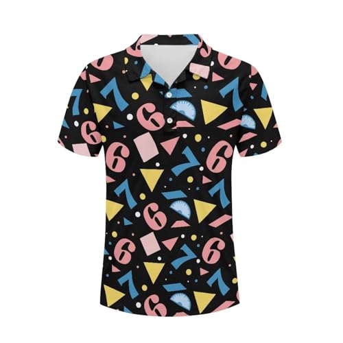 Cupattern Number Geometric Black Men's Polo Short Sleeve Shirts Funny Golf Shirt Library 3XL