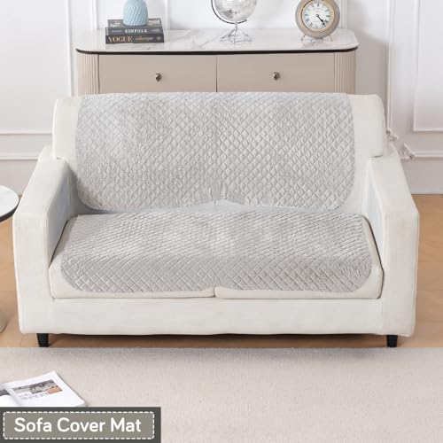Image of HOKIPO Quilted Sofa Cover for 2 Seater for Seat & Back, 'Quilt Classic' Light Grey (IN-926-LGRY*2)
