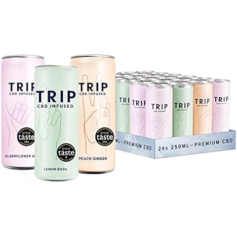 TRIP CBD Infused Fizzy Drink: Mixed Pack (Pack of 24 x 250 ml) | Low Calorie, Vegan, Gluten and Palm-Oil Free Hemp Cannabidiol Drink | Feel Calm, Less Stress & Anxiety Relief Cover