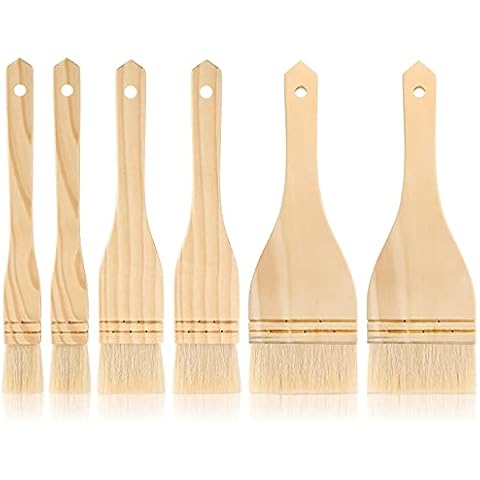 Flat Hake Brushes Hake Paint Brush Artist Painting Brushes Set Sheep Hair Bristles Wash Brush for Watercolor, Wash, Ceramic and Pottery Painting, 1 Inch, 2 Inch, 3 Inch (6) Cover