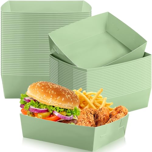 Uiifan 50 Pcs Sage Green Paper Food Serving Trays 5LB Extra Large