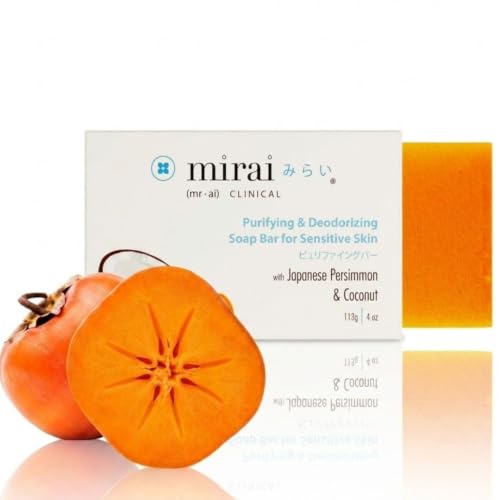 Mirai Clinical Persimmon Soap Bar for Body (100g) - Old People Smell and Nonenal Odor Control with Japanese Persimmon and Green Tea Extract - Deodorant Soap Bar for Men & Women