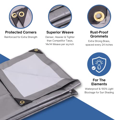 Kotap Tuh-1012 Multi-Use, Waterproof Ultra Heavy-Duty Protection/Coverage Tarp, Superior Weave For Greater Longevity, 16-Mil, Reversible, Size: 10' X 12', Silver-White #TOP2