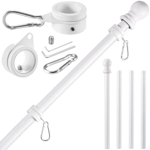 BONWIN White Flag Pole Kit for House, 5 FT Thickened Stainless Steel Outside Wall Mount Flagpole for