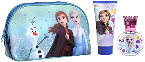 Frozen dárková sada – hezká kosmetická taška pro dívky ve zmrzlém designu s dětským parfémem (50 ml) a sprchovým gelem (100 ml)