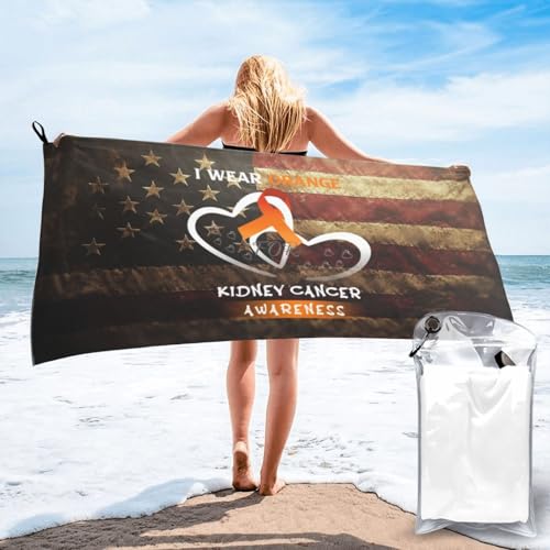 Ekkolikeit Quick Dry Beach Towel I Wear Orange for Kidney Cancer Awareness for Swimming Pool Sports Camping Gym Yoga 27.5 x 55 Inch Vacation Women Men