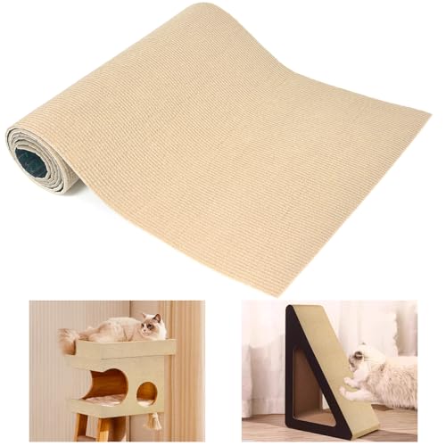 Seyaom Alfombrilla autoadhesiva para rascar gatos, 200 cm x 40 cm, alfombrilla para rascar la pared, para gatos, recortable, para proteger alfombras, sofás, muebles (caqui)