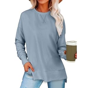 ANRABESS Sweatshirts for women 2024 Fall Fashion Shirts Long Sleeve Crewneck Lightweight Side Split Casual Pullover Top