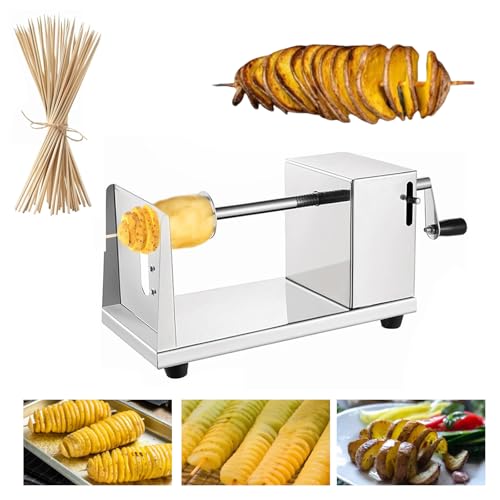 LANZLC Edelstahl Spiralschneider Kartoffel Kartoffelschneider mit Rutschfester Griff Kartoffel Spiralschneider Inklusive 50 Bambusspieße Kartoffelspiralenschneider für Obst Tornado Chips