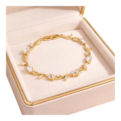 Image of Inites Fairy Bloom Floral Tulip Bracelet With White Clear Crystal Stones For Girls & Women | Elegant Anti Tarnish Golden Chain Link Floral Branches Bracelet Lightweight Jewelry For Daily Wear & Gifts