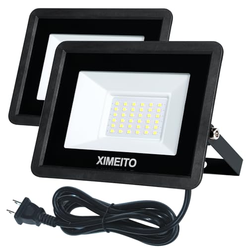 XIMEITO LED投光器 30w 昼光色 3600LM 6500K 1.8コード IP66防水 120°広角 100V対応 ワークライト 工事用 ledライト 作業灯 看板灯 外灯 駐車場用 倉庫照明 船舶 屋内 屋外作業 BBQ用 250w相当 100-240V適用 豪雨/豪雪対応 2セット