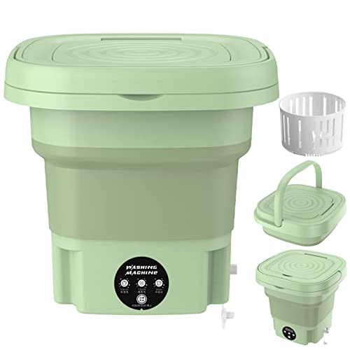 Meideli Portable Washing Machine - Foldable Mini Small Portable Washer Washing Machine with Drain Basket for Travelling, Camping, Apartment, Dorm (Green)