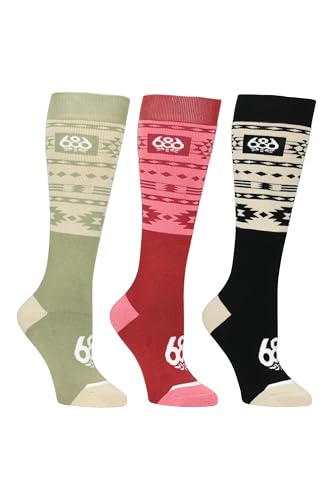 686 Women's Southwestern Sock 3-Pack - Quick-Dry Winter Socks for Snow and Skiing, Arch Support, Reinforced Heel and Toe - Assorted, Small/Medium