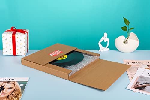 13" Kraft Vinyl Record Mailers 13 X 13 X 1 Inch Lp Mailing Corrugated Cardboard Boxes, Easy-Fold, Multi-Depth Album Shipping Boxes With Fragile Stickers, 25 Pack #TOP3