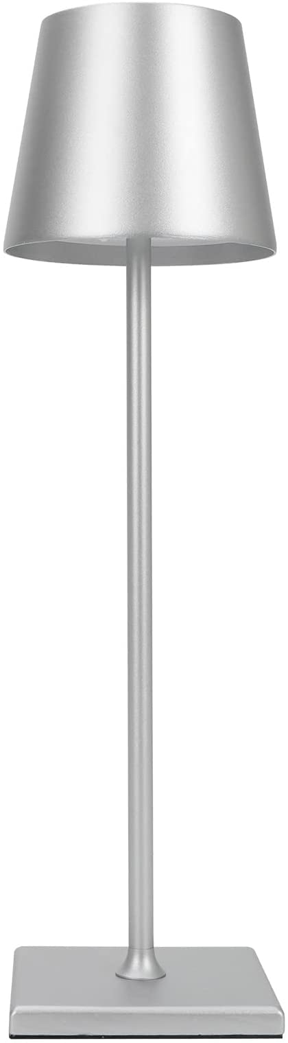 Modern LED Cordless Table Lamp,Rechargeable Powered Touch Control Bedside Lamp,Brightness Adjustable IP54 Waterproof Desk Lamp for Bedroom,Dining Room (Silver)