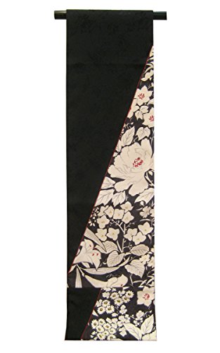 【アウトレット品】【嵐山よしむら】京袋帯 オールシーズン 百合に芍薬/黒×白×赤 リバーシブル