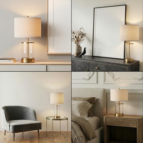 O’Bright Luma - Battery Powered Table Lamp, Cordless Glass Bedside Lamp with Rechargeable 10,000mAh Battery, Full Size 24 Inch Height, Touch Dimmer, Type-C Charging, Clear Glass Design, Antique Brass by O'Bright - Used condition - Image 6
