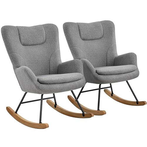 Yaheetech Schaukelstuhl 2er Set mit Klappbarer Rückenlehne, Gepolsterter Schwingsessel bis 136 kg belastbar, Schaukelsessel fürs Wohnzimmer/Schlafzimmer/Balkon, Relaxstuhl Dunkelgrau