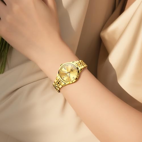 Image of OLEVS Womens Automatic Watch Gold Luxury Diamond Self Winding Ladies Wrist Watches Waterproof Luminous Date