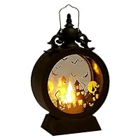 Halloween Lantern Halloween Candle Lantern 3.74x6.69 inch LED Candle Vintage Round Hanging Decorative Outdoor Lanterns with Clear Glass, Battery Included Castles