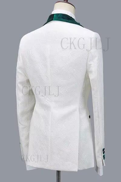 Floral Jacquard 3 Piece Suit for Men Slim Fit Double Breasted Tuxedo Suits Wedding One Button Blazer Shawl Lapel2