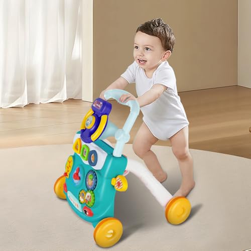 Girello 2 in 1, Passeggino per bambini, Giocattolo musicale per camminatori per bambini oltre 9 mesi - verde