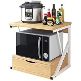 StMiYi 2 Capas Soporte para Microondas,Estante para Horno de Microondas con cajón,Multifuncional Organizador Estanteria Cocina,para Horno de Microondas y Aprador y Estante de Impresa -54 * 35 * 50cm