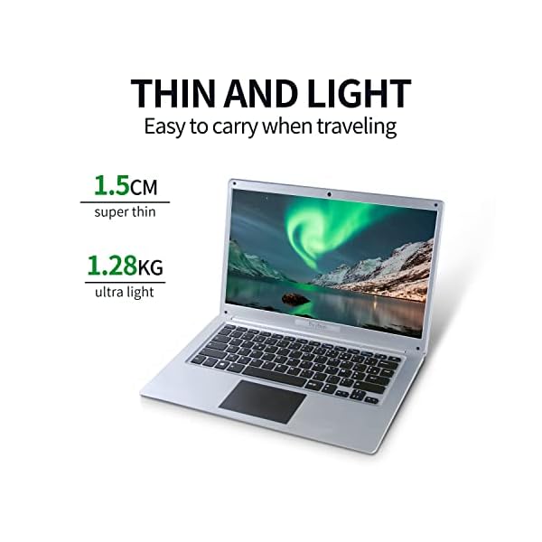 BYYBUO Laptop, 14 Zoll FHD Display Laptop Windows 11 Home mit Intel Celeron N3350 Prozessor, AZERTY Tastatur Frankreich, 4+64GB RAM, 128GB SSD, Tragbarer Laptop für Reisen… – Bild 4