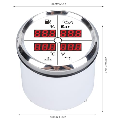 Boat Voltage Meter Kit, 52mm 4 in 1 Multifunctional Gauge Digital Display Fuel Level Oil Pressure Water Temperature Meter Voltmeter with Backlight for Boat RV (81000326 Silver - Thumbnail 5