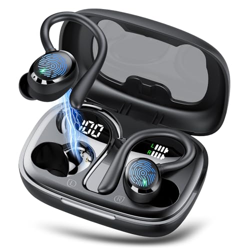 Auriculares Inalámbricos Bluetooth 5.3, Auriculares Deportivos con pantalla LED, 72 Horas de Reproducción, Cancelación de Ruido ENC de 40 dB, Auriculares Impermeables IPX7 para Entrenamiento/Running