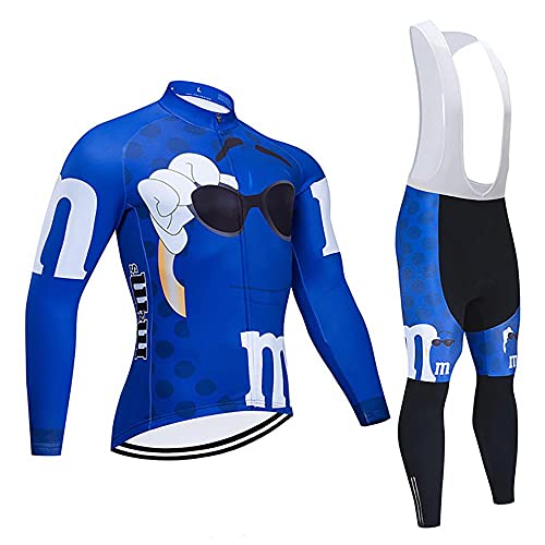 Traje de Ciclismo de Bicicleta de Montaña,Ropa de Ciclismo para Hombre,Jersey de Ciclismo de Manga Larga+Shorts de Babero de Ciclismo con Almohadilla de Gel 20D,Ropa de Ciclismo Elástica Transpirable Cover