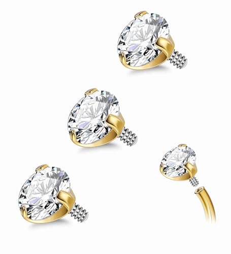 3PCS 14G Titanium Replacement Balls for Piercing Internally Threaded Belly Button Piercing CZ Nipple Tongue Industrial Ring Top Piercing Jewelry Parts 5mm