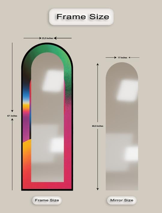 23,5’’W x 67’’H Neon Bloom – Abstract Floor Mirror Arched Full Lenght Mirror - Arch Full Body Stained Floor Mirror with Black Frame with Gold Frame